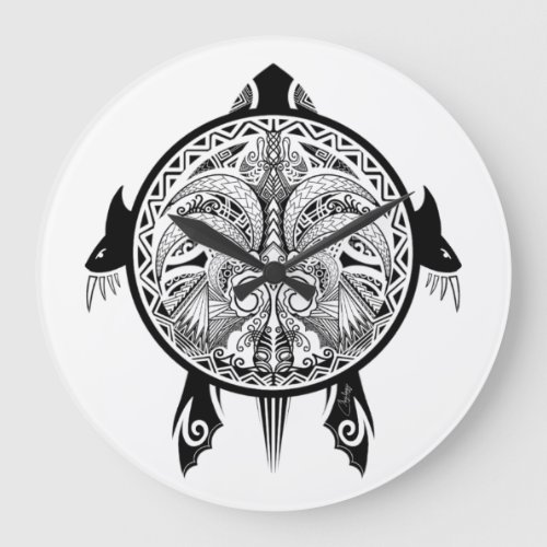 Tattoo Tribal Turtle Large Clock