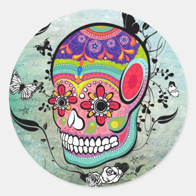 Tattoo Urban Muerte Day of the Dead. Classic Round Sticker (Front)