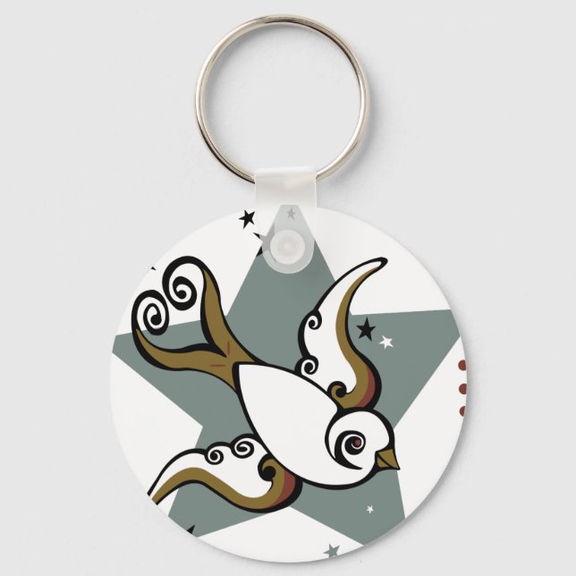 Tattoo Urban Swallow Bird Design Keychain (Front)