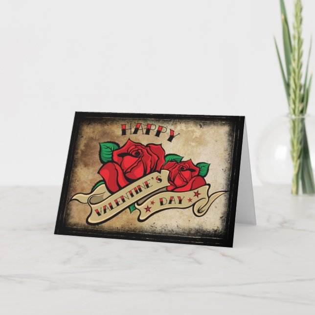 Tattoo Valentine's Day Love Rose Holiday Card (Front)