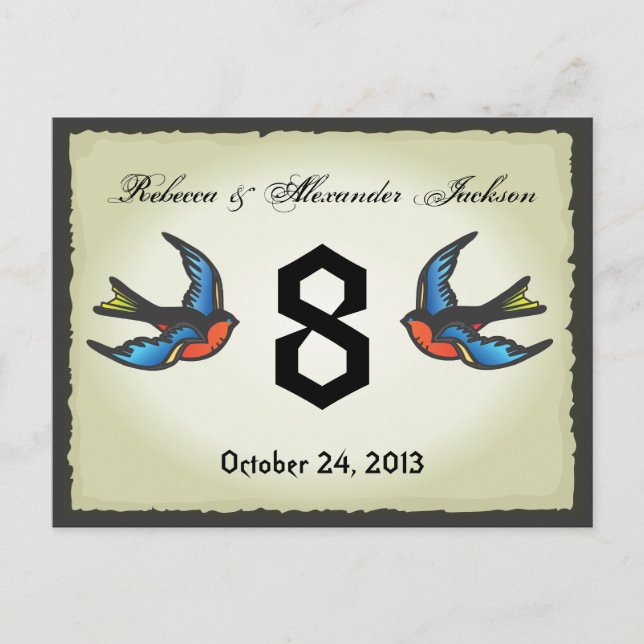 Tattoo Wedding Table Number Card (Front)