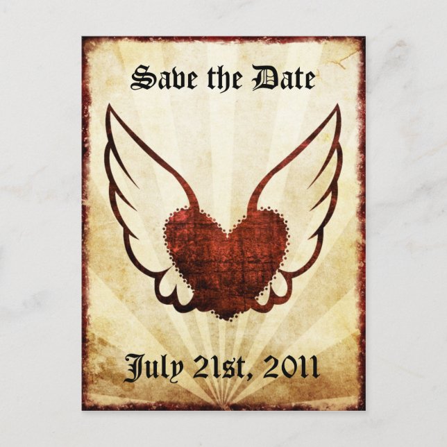 Tattoo Winged Heart Save the Date Postcard (Front)