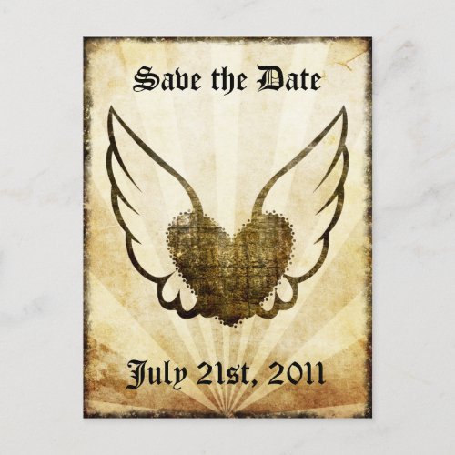 Tattoo Winged Heart Save the Date Postcard