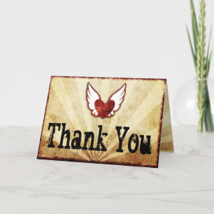 Tattoo Winged Heart Thank You Cards.