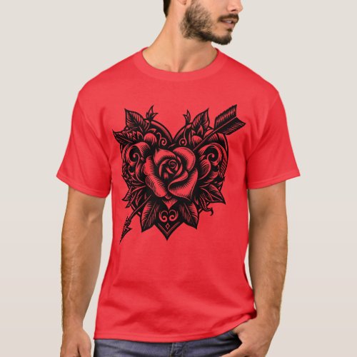 Tattoo with heart rose and arrow T_Shirt