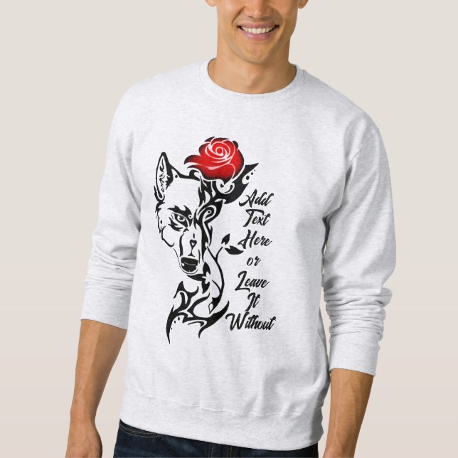 Tattoo Wolf Head and Red Rose Sweatshirt (Front)