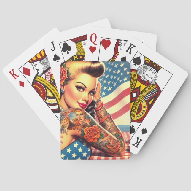 Tattooed American Girl Poker Cards (Back)