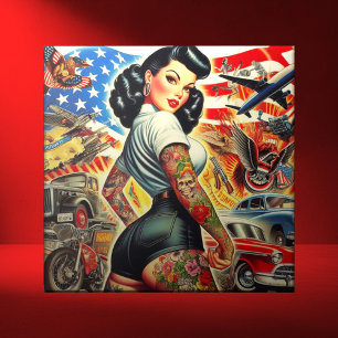 Tattooed American Pin-up Ceramic Tile