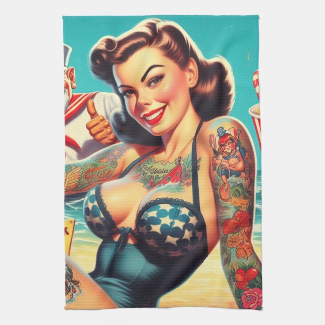 Tattooed Beach Pin-up Kitchen Towel (Vertical)