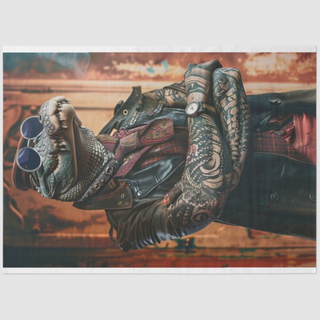 Tattooed Boss Alligator Flipped Decoupage Tissue Paper (Front)