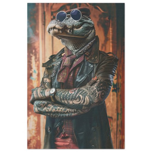 Tattooed Boss Alligator Gator Decoupage   Tissue Paper