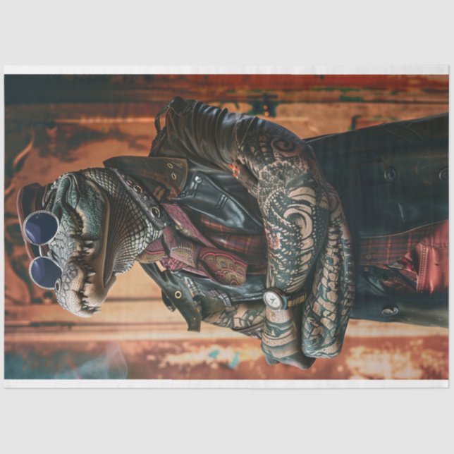 Tattooed Boss Flipped Left Alligator Decoupage   Tissue Paper (Front)