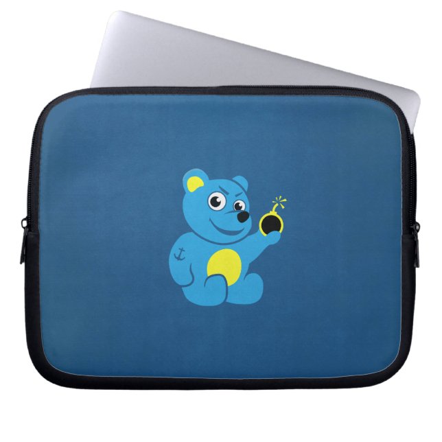 Tattooed Cartoon Evil Teddy Bear Laptop Sleeve (Front)