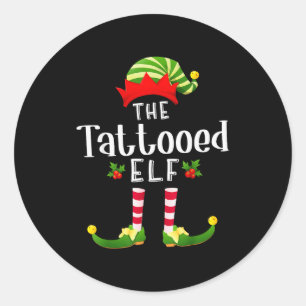 Tattooed Christmas Elf Matching Pajama X-mas Party Classic Round Sticker