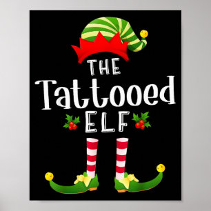 Tattooed Christmas Elf Matching Pajama X-mas Party Poster
