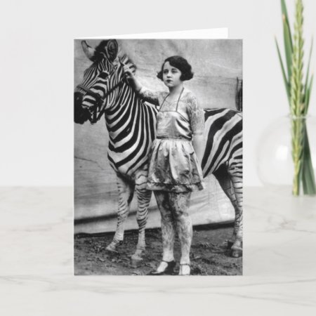 Tattooed Circus Lady And Zebra Card - Blank Inside