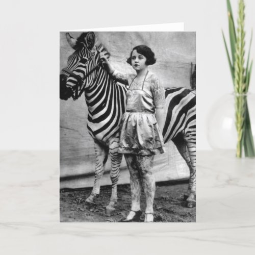 Tattooed Circus Lady and Zebra Card _ Blank Inside