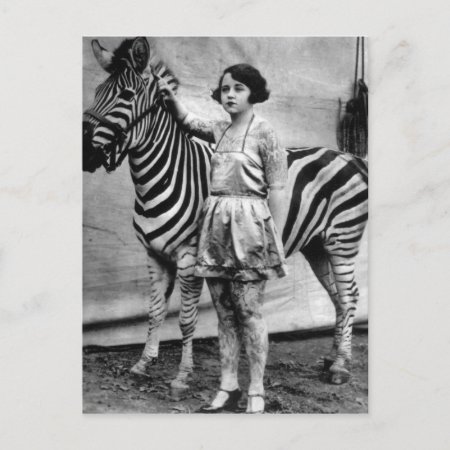 Tattooed Circus Lady And Zebra Postcard