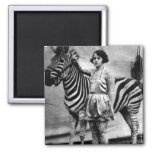 Tattooed Circus Lady And Zebra Square Magnet at Zazzle
