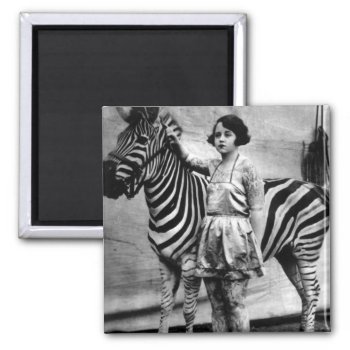 Tattooed Circus Lady And Zebra Square Magnet by Joslyn1986 at Zazzle