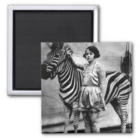 Tattooed Circus Lady And Zebra Square Magnet