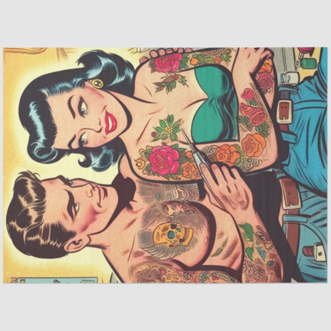Tattooed Couple Vintage Comics Tissue Paper (Front)