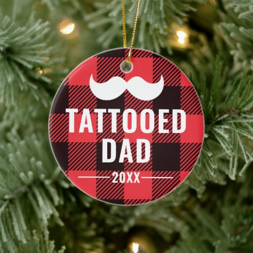 Tattooed Dad Personalized Mustache Bearded Man Ceramic Ornament
