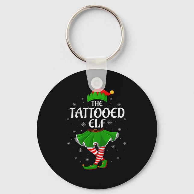 Tattooed Elf Christmas Family Girls Women Elf Squa Keychain (Front)