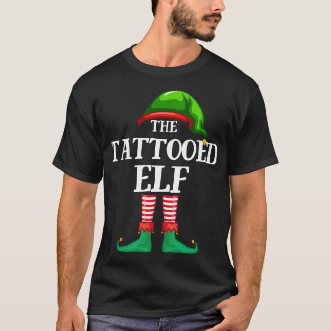 Tattooed Elf Matching Family Christmas Pajama T-Shirt (Front)