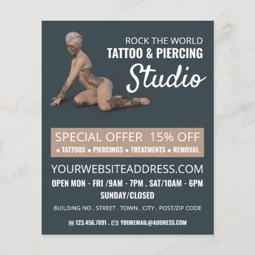 Tattooed Female Tattoo  Body Piercing Studio Flyer