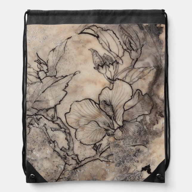 Tattooed Floral I Drawstring Bag (Front)