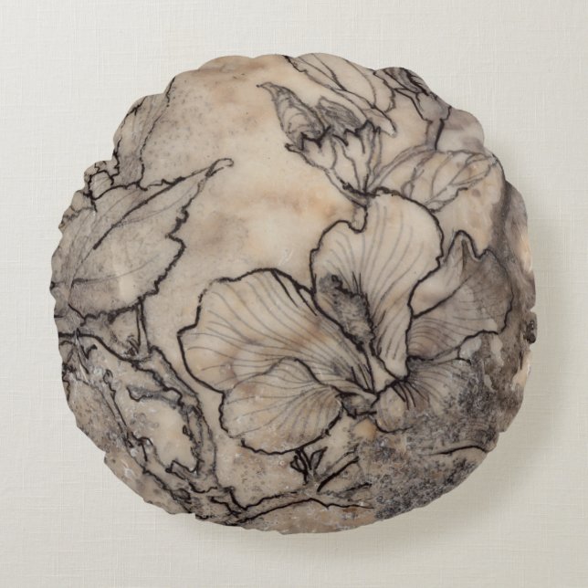 Tattooed Floral I Round Pillow (Front)