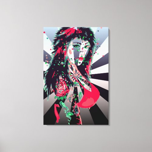Tattooed Girl Psychedelic Art Canvas Print