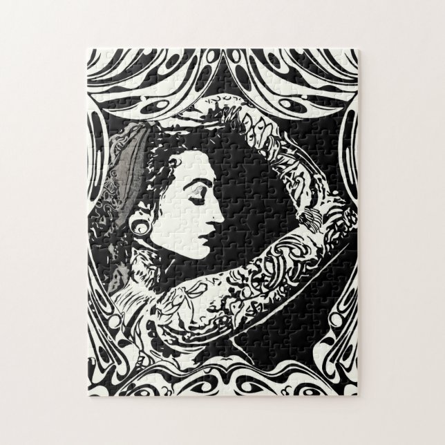 Tattooed gypsy woman in black and white jigsaw puzzle (Vertical)
