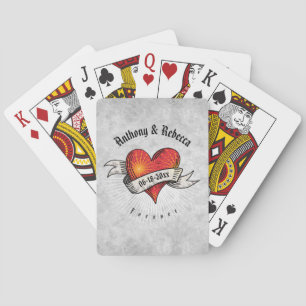 Tattooed Hearts Monogrammed Names Poker Cards
