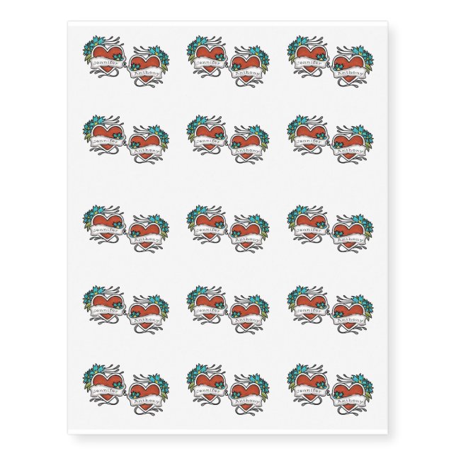 Tattooed Hearts, Tattoo Graphic Sheet of 15 (Front)