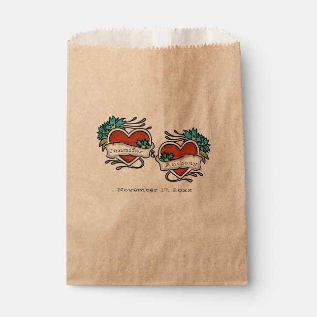 Tattooed Hearts, Tattoo Graphic Wedding Favor Bag (Front)