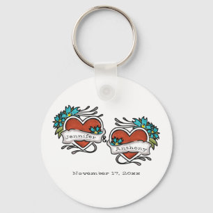 Tattooed Hearts, Tattoo Graphic Wedding Keychain