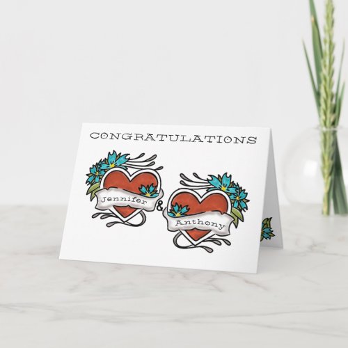 Tattooed Hearts Tattoo Wedding Congratulations Card