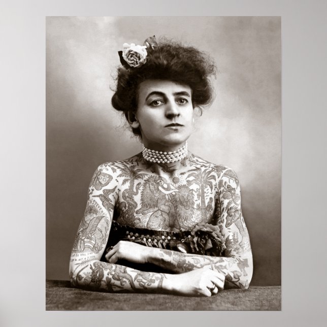 Tattooed Lady, 1907. Vintage Photo Poster (Front)