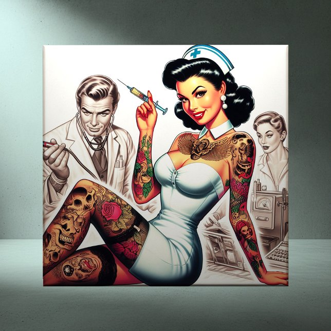 Tattooed Nurse Pin-up Ceramic Tile (Creator Uploaded)