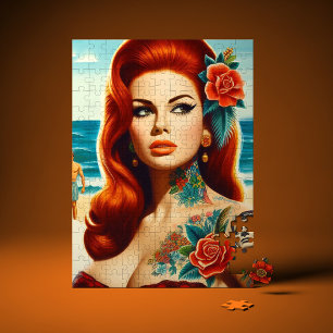 Tattooed Redhead Pin-up Jigsaw Puzzle