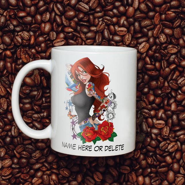 Tattooed Redhead Woman Sleeves Purple Coffee Mug (Creator Uploaded)