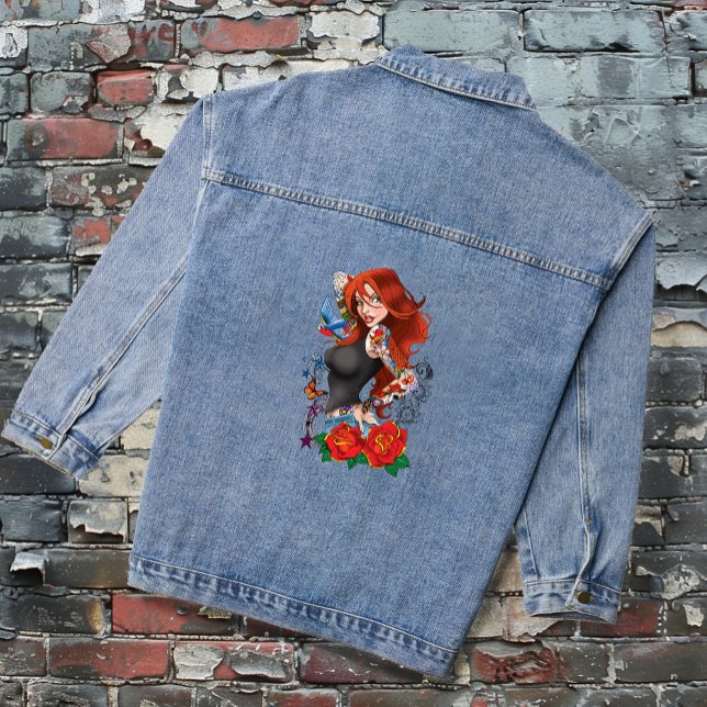 Tattooed Redhead Woman Sleeves Purple Denim Jacket (Creator Uploaded)