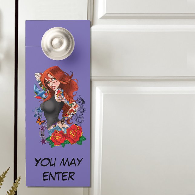 Tattooed Redhead Woman Sleeves Purple Door Hanger (Creator Uploaded)