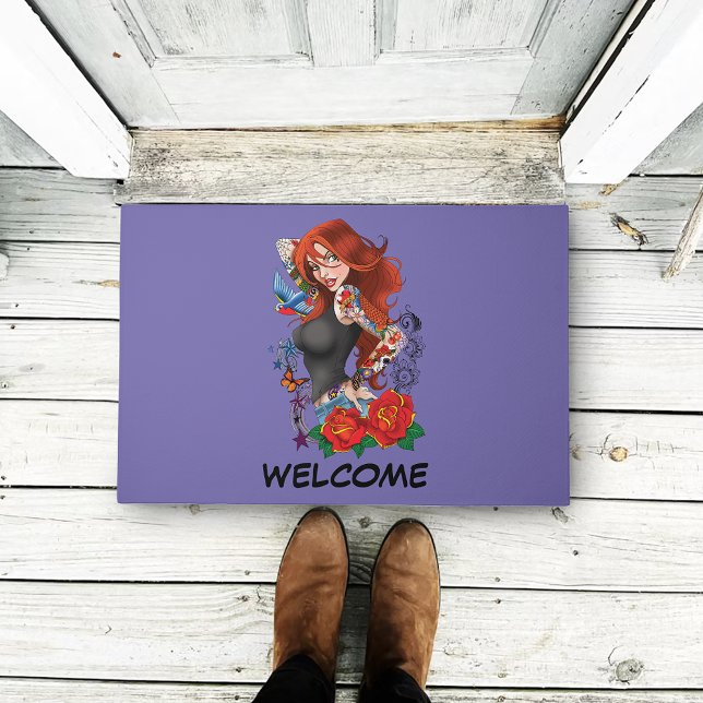 Tattooed Redhead Woman Sleeves Purple Doormat (Creator Uploaded)