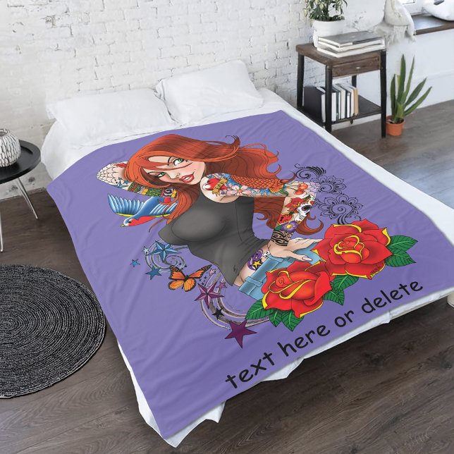 Tattooed Redhead Woman Sleeves Purple Fleece Blanket (Creator Uploaded)