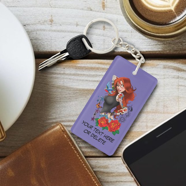 Tattooed Redhead Woman Sleeves Purple Keychain (Creator Uploaded)