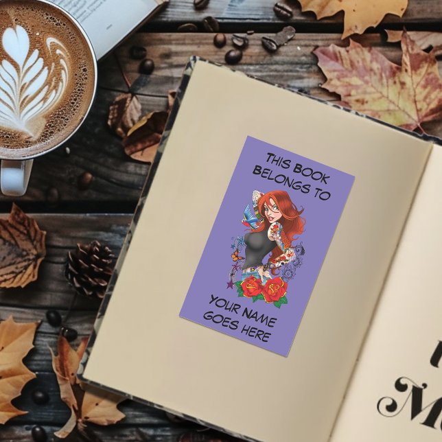 Tattooed Redhead Woman Sleeves Purple Rectangular Sticker (Creator Uploaded)