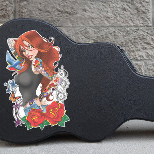 Tattooed Redhead Woman Sleeves Purple Sticker